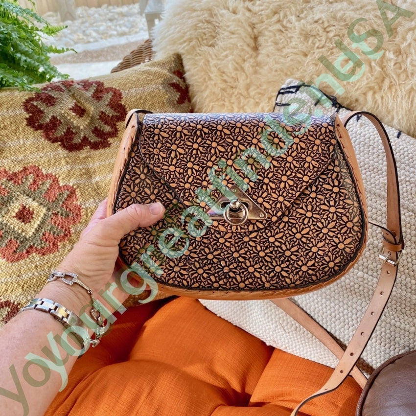 Vintage Mexican Tooled Leather Crossbody Bag Yourgreatfinds