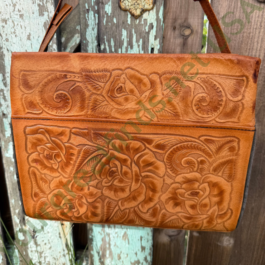 Vintage Mexican Tooled Leather Shoulder Bag purse