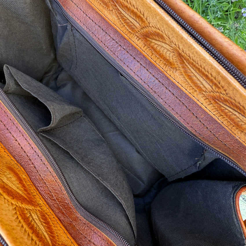 Vintage Mexican Tooled Leather Shoulder Bag purse