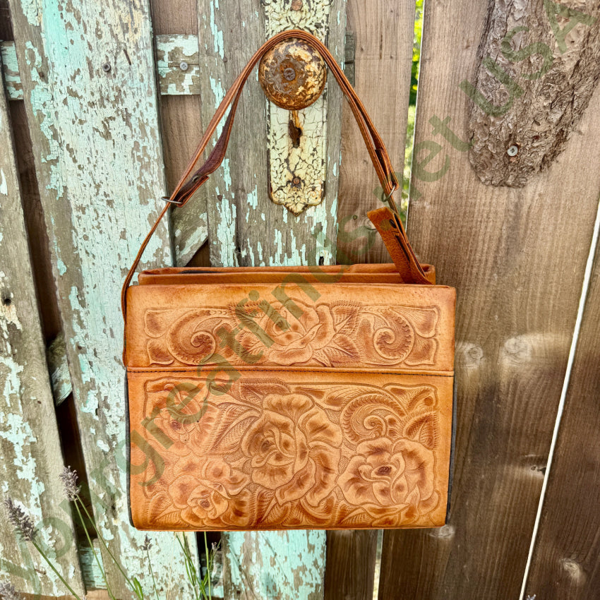 Vintage Mexican Tooled Leather Shoulder Bag purse