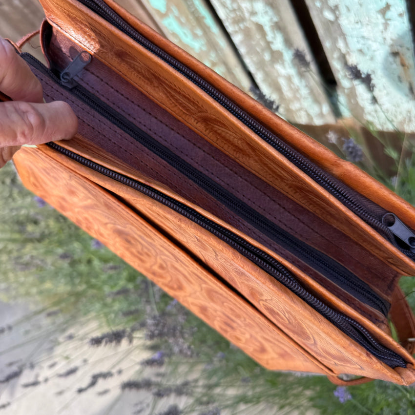 Vintage Mexican Tooled Leather Shoulder Bag purse