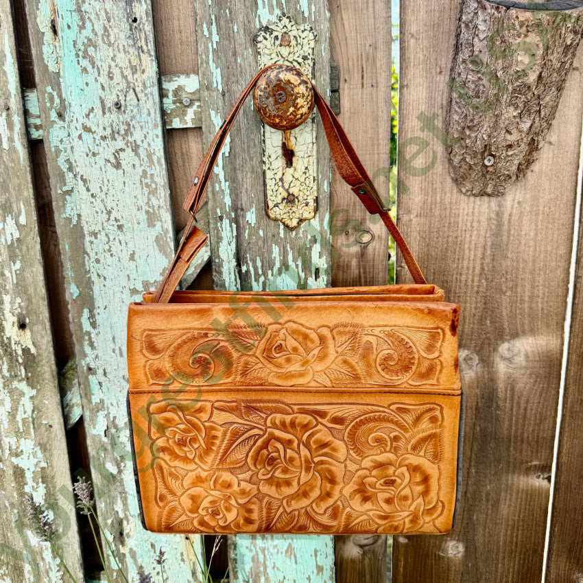 Vintage Mexican Tooled Leather Shoulder Bag purse