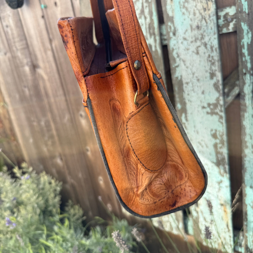Vintage Mexican Tooled Leather Shoulder Bag purse