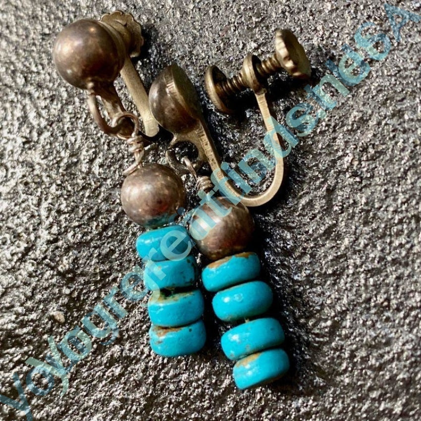 Vintage Mexican Turquoise Pottery Bead Earrings Yourgreatfinds