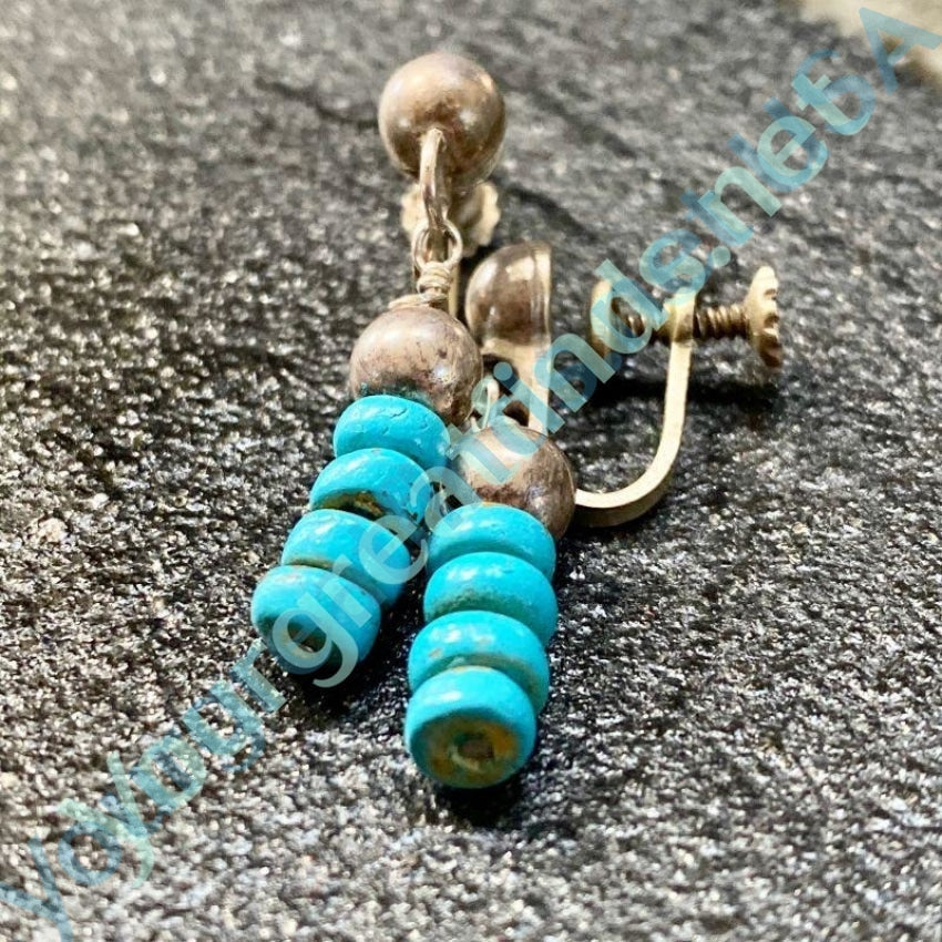 Vintage Mexican Turquoise Pottery Bead Earrings Yourgreatfinds