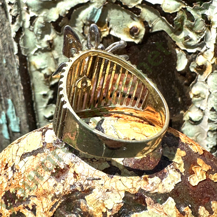 Vintage Mid-Century 14K Gold Opal Diamond Ring 6 3/4