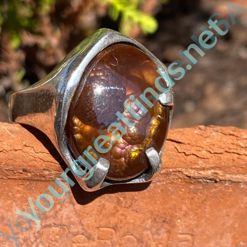 Vintage Mid-Century Modern Fire Agate Sterling Silver Ring 12 Yourgreatfinds