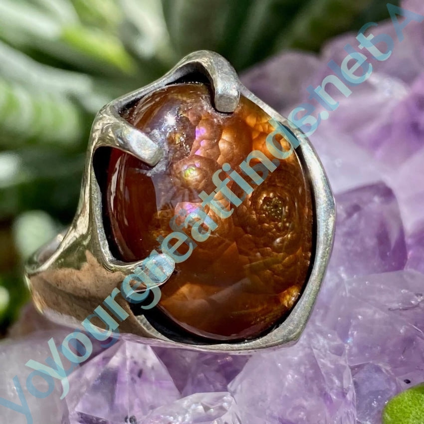 Vintage Mid-Century Modern Fire Agate Sterling Silver Ring 12 Yourgreatfinds
