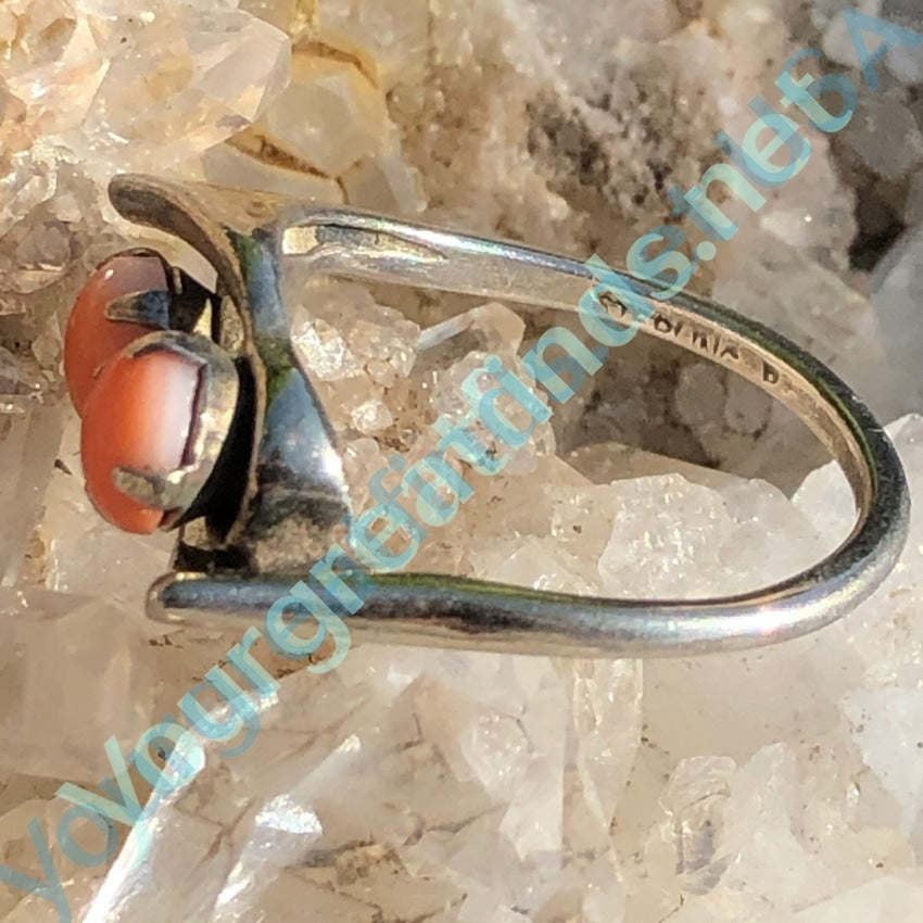 Vintage Mid-Century Modern Sterling Silver Ring with Natural Coral Size 5.5 Yourgreatfinds
