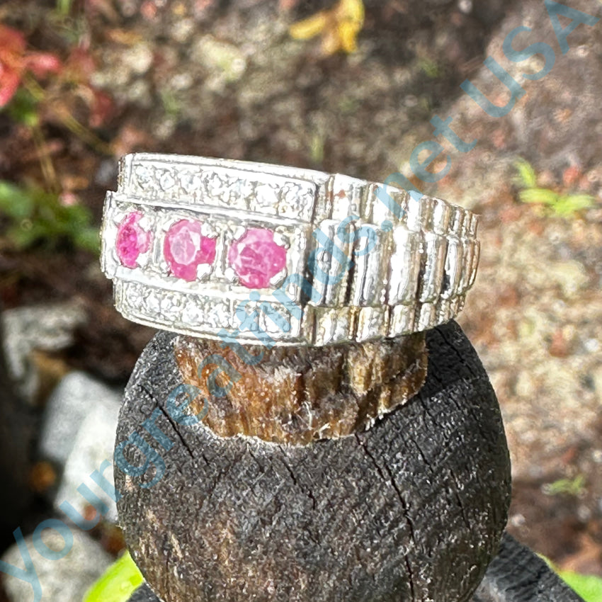 Mid-Century Sterling Silver Multi Raw Stones Cocktail Ring, Ruby, Emerald, Topaz & Marcasites, US Ring outlets Size 8