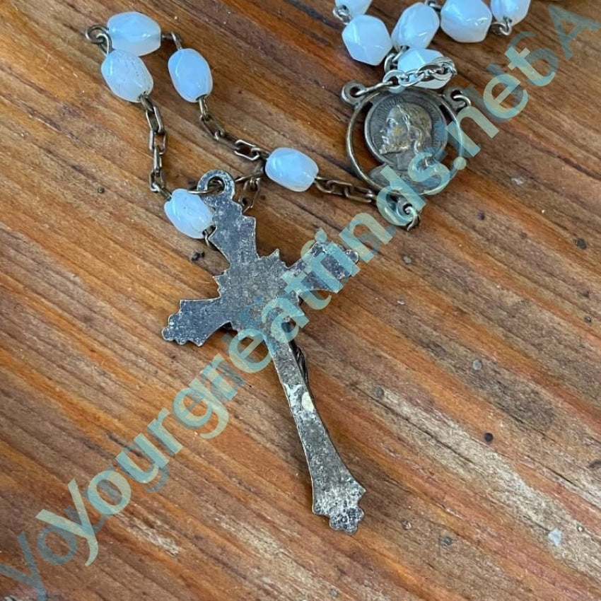 Vintage Milk Glass Rosary with Brass Crucifix Yourgreatfinds