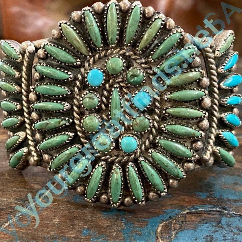 Vintage Mint Green Turquoise Sterling Silver Rosette Bracelet Begay Yourgreatfinds