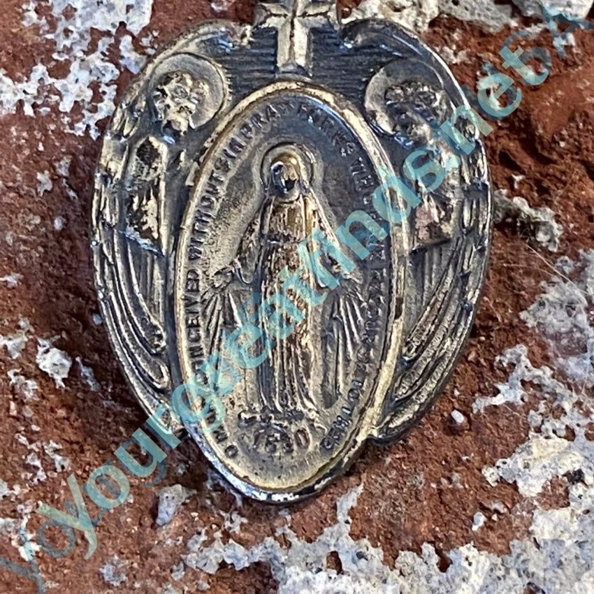 Vintage Miraculous Mary Devotional Metal Pendant Yourgreatfinds