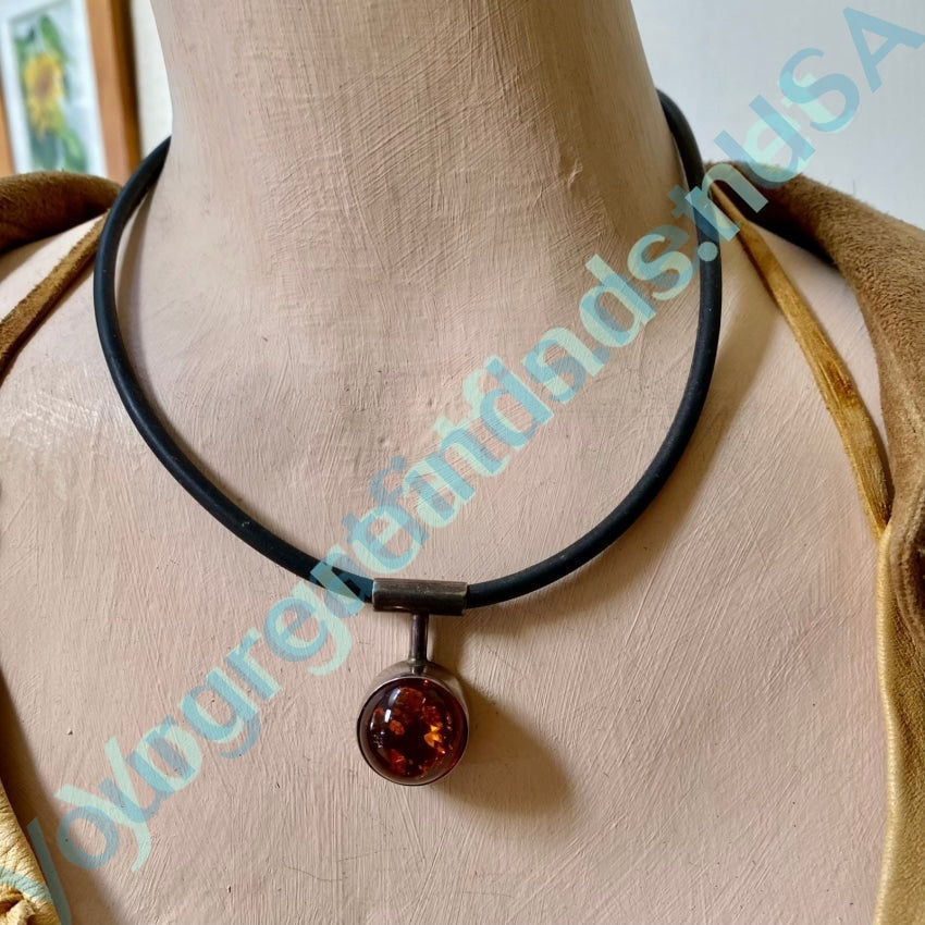 Vintage Modernist Baltic Amber Sterling Silver Necklace Yourgreatfinds