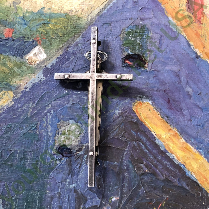 Vintage Modernist Large Sterling Silver Crucifix Pendant Creed Pendant