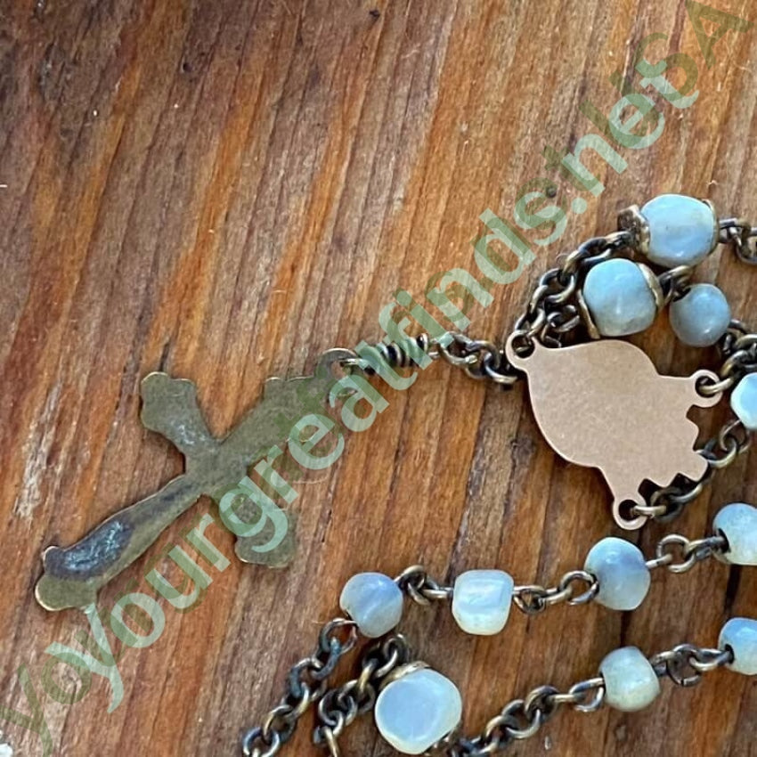 Vintage Mother of Pearl Rosary with Rose Gold Over Brass Yourgreatfinds