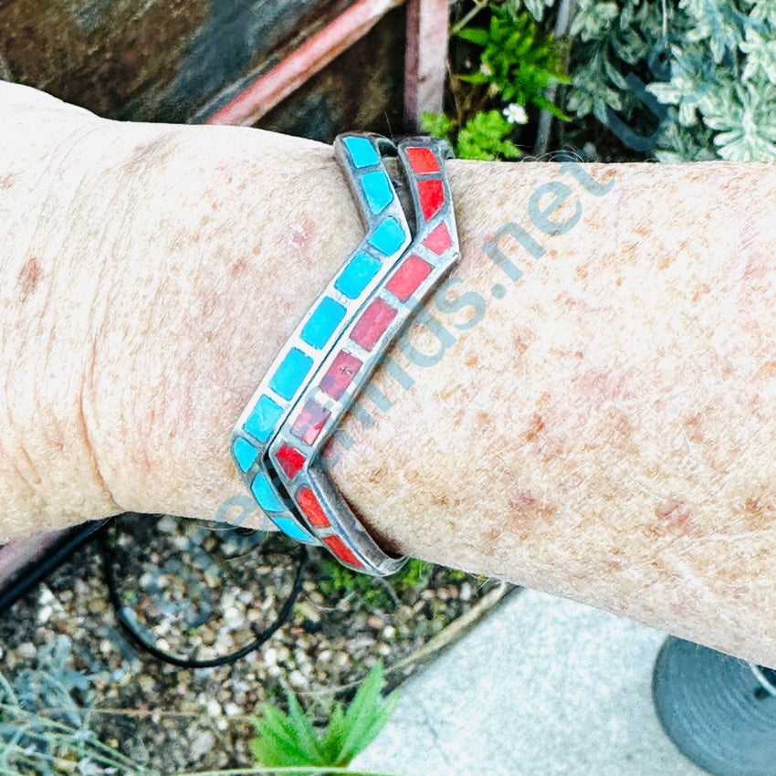 Vintage Native American Lightning Bracelet Sterling Silver Turquoise Bracelet