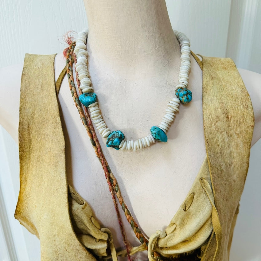 Vintage Natural Hawaiian Puka Shell Turquoise Necklace Puka Shell Necklace