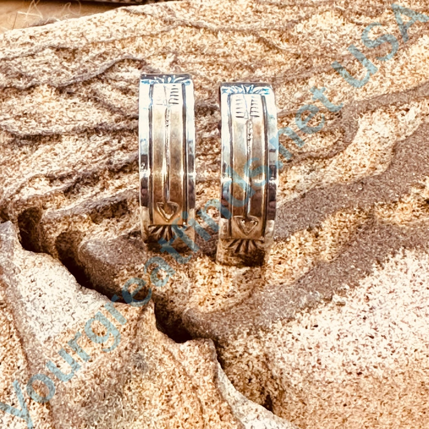 Vintage Navajo 12K Gold Filled Sterling Silver Arrow Hoop Earrings