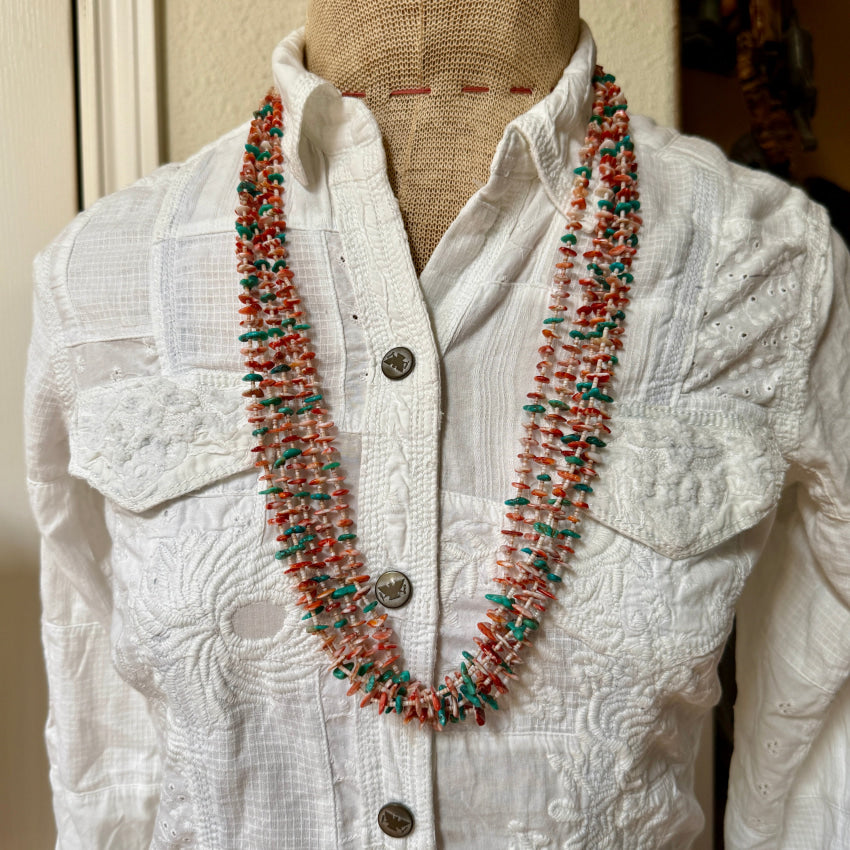 Vintage Navajo 5 Strand Turquoise & Spiny Oyster Necklace