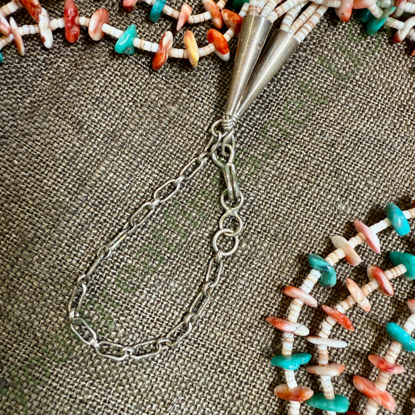 Vintage Navajo 5 Strand Turquoise & Spiny Oyster Necklace