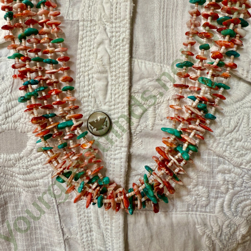 Vintage Navajo 5 Strand Turquoise & Spiny Oyster Necklace
