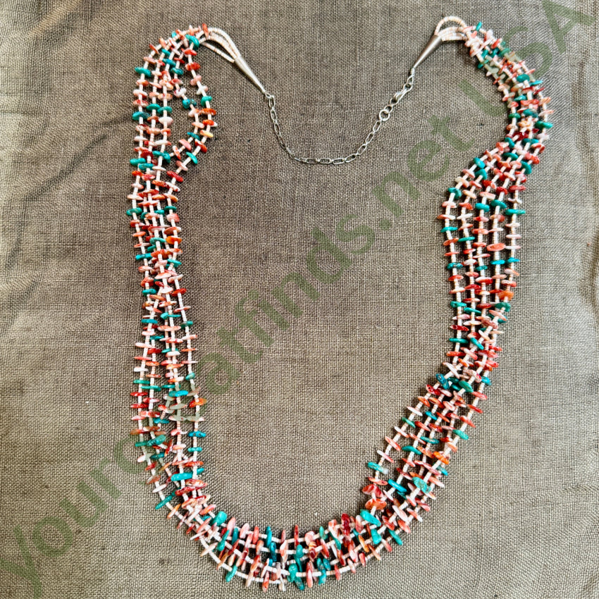 Vintage Navajo 5 Strand Turquoise & Spiny Oyster Necklace