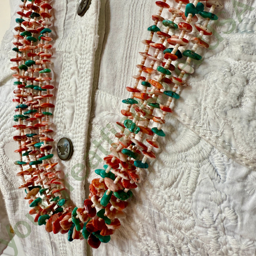 Vintage Navajo 5 Strand Turquoise & Spiny Oyster Necklace