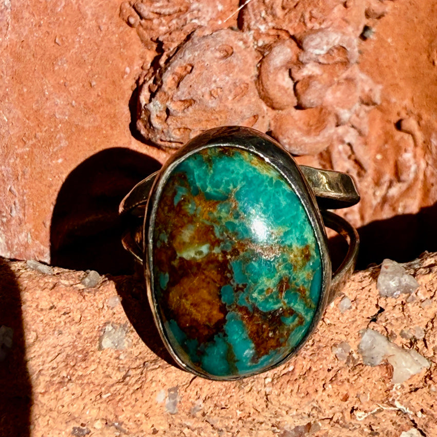 Vintage Navajo 925 Ring Stunning Moody Teal Turquoise Size 5 ring