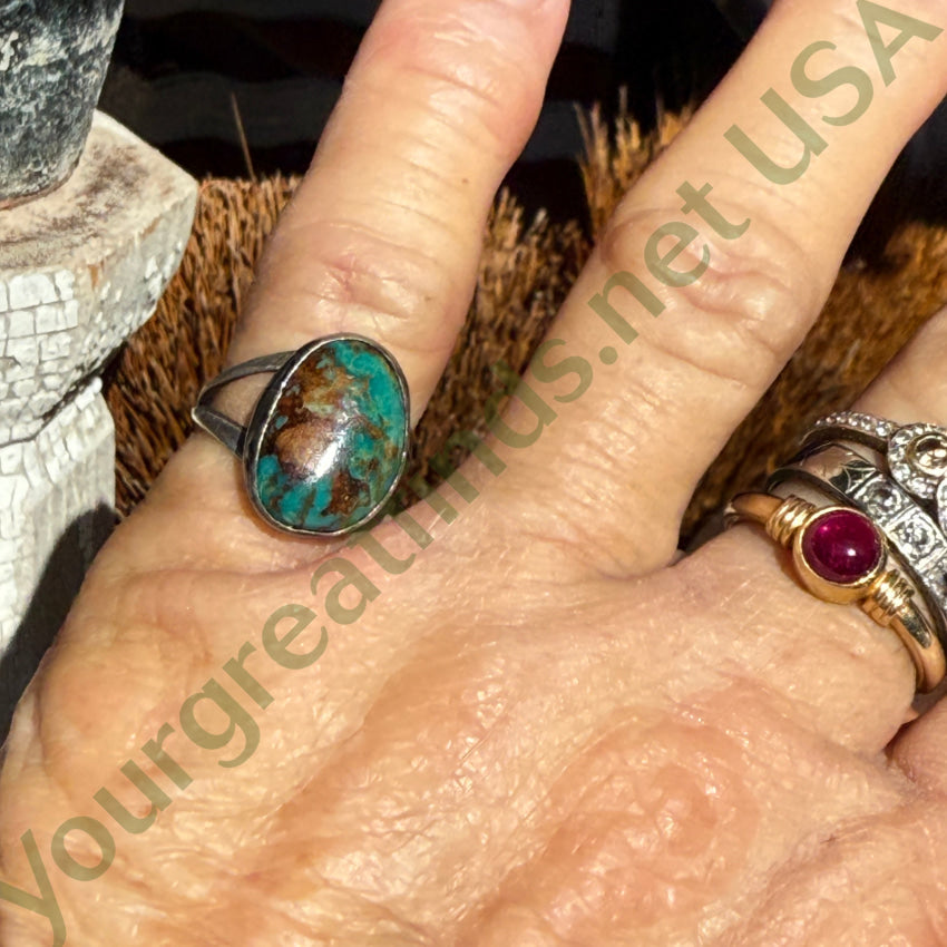Vintage Navajo 925 Ring Stunning Moody Teal Turquoise Size 5 ring