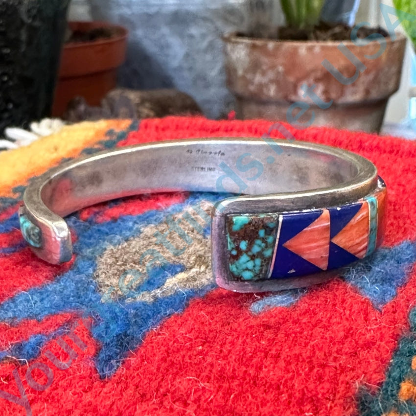 Vintage Navajo B. Yazzie Sterling Silver Channel Inlay Bracelet