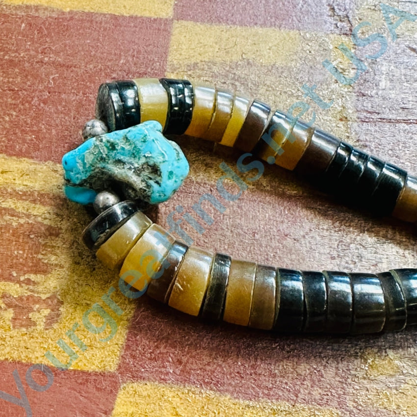 Vintage Navajo Beaded Necklace Brown Heishi & Turquoise Necklace