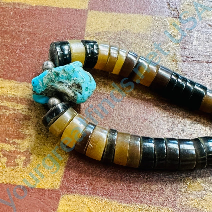 Vintage Navajo Beaded Necklace Brown Heishi &amp; Turquoise Necklace