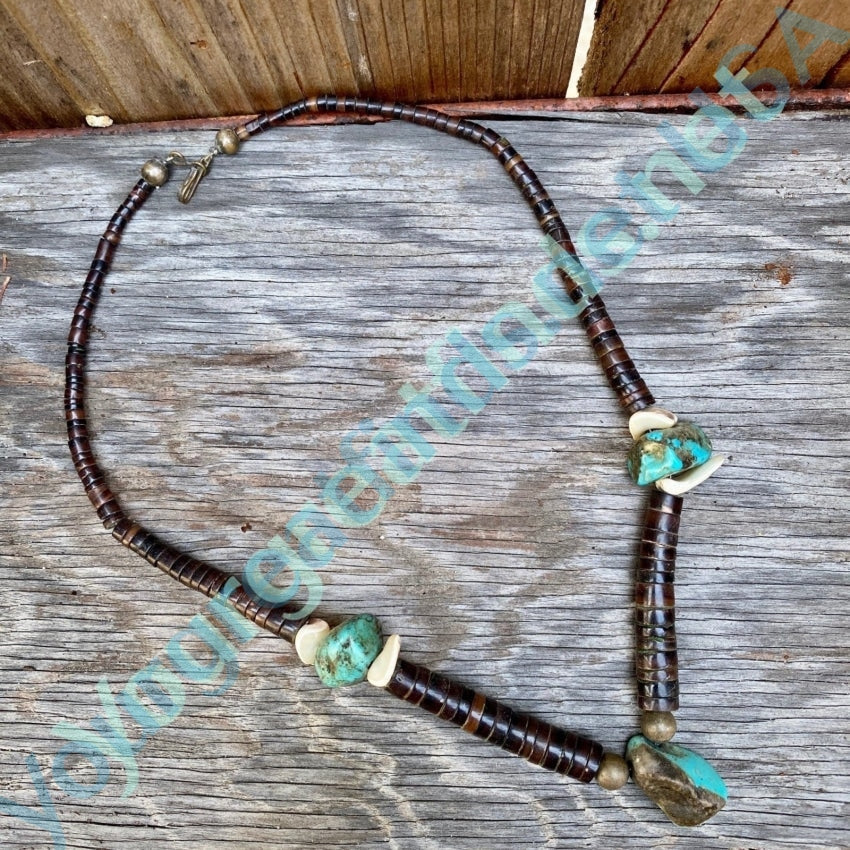 Vintage Navajo Beaded Necklace with Brown Heishi and Turquoise Yourgreatfinds