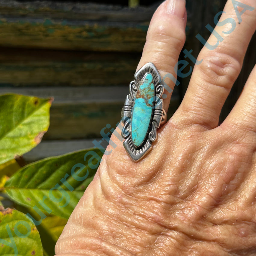 Vintage Navajo Bell Trading Post Sterling Silver Turquoise Ring 6