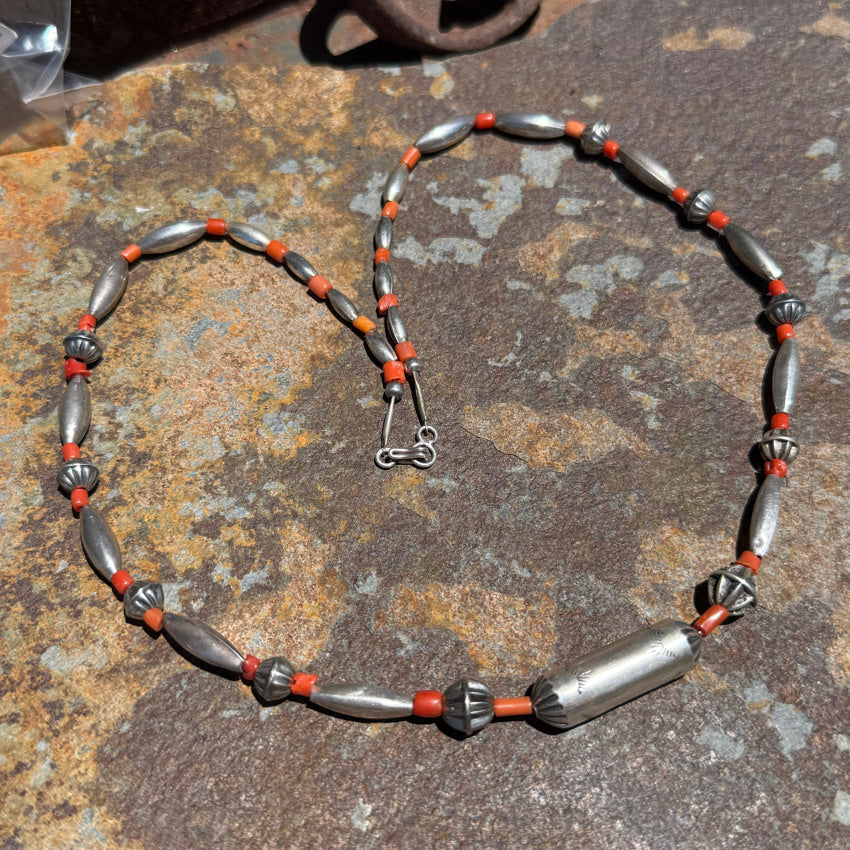 Vintage Navajo Bench Bead & Coral Necklace 23.5’’ necklace