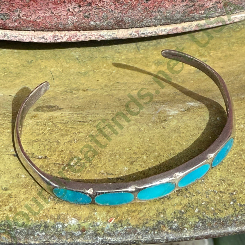 Vintage Navajo Bracelet Sterling SIlver & Inlay Turquoise bracelet