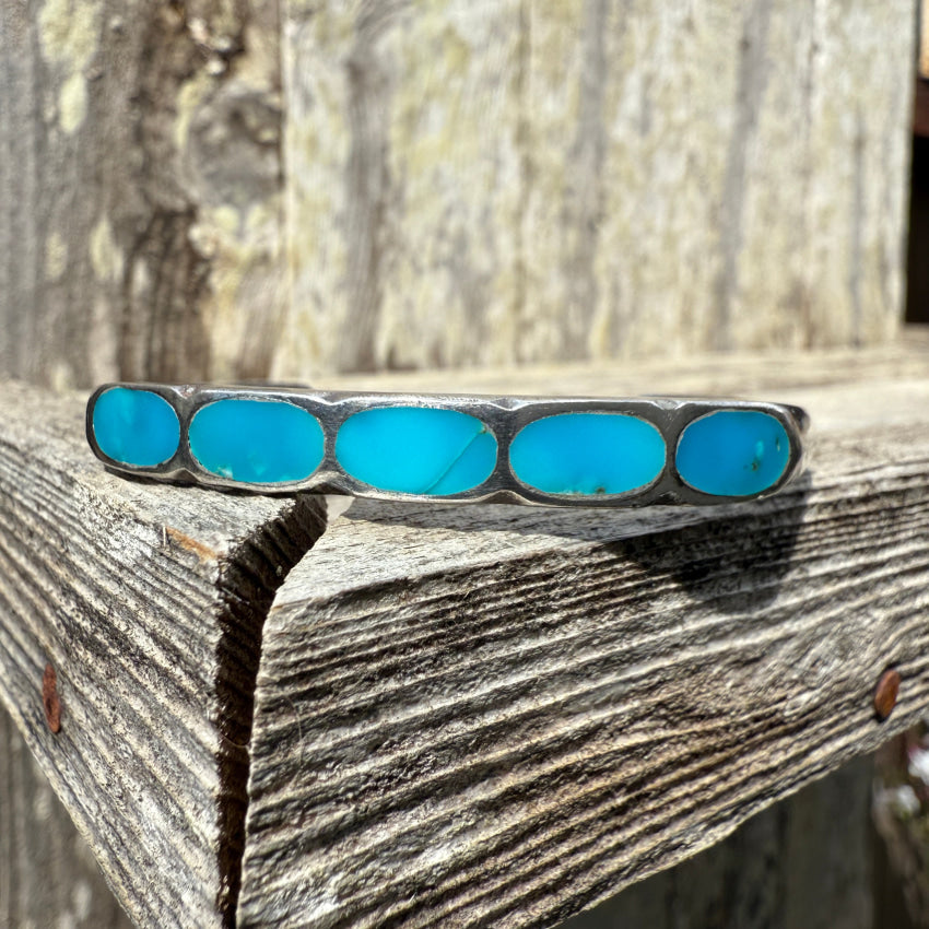 Vintage Navajo Bracelet Sterling SIlver & Inlay Turquoise bracelet