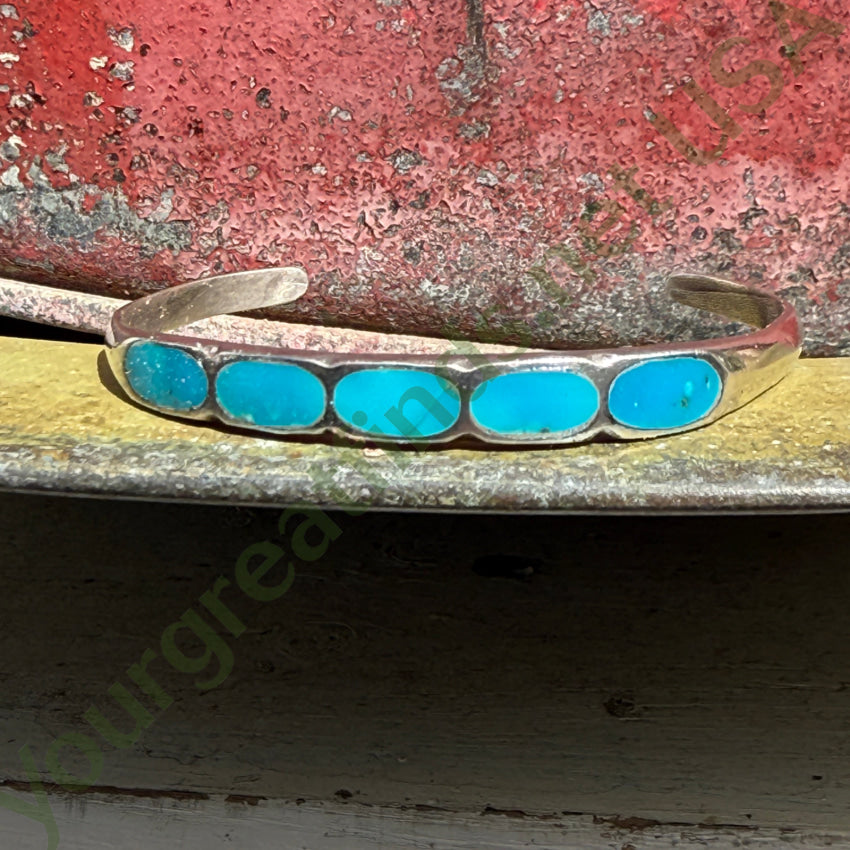 Vintage Navajo Bracelet Sterling SIlver & Inlay Turquoise bracelet