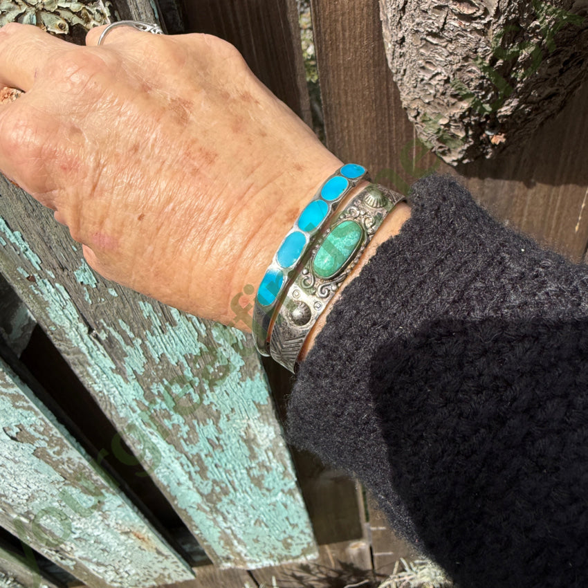 Vintage Navajo Bracelet Sterling SIlver & Inlay Turquoise bracelet
