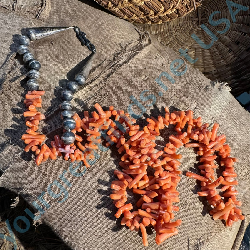 Native American Red Coral Sterling Silver Necklace – Estate Beads & Jewelry