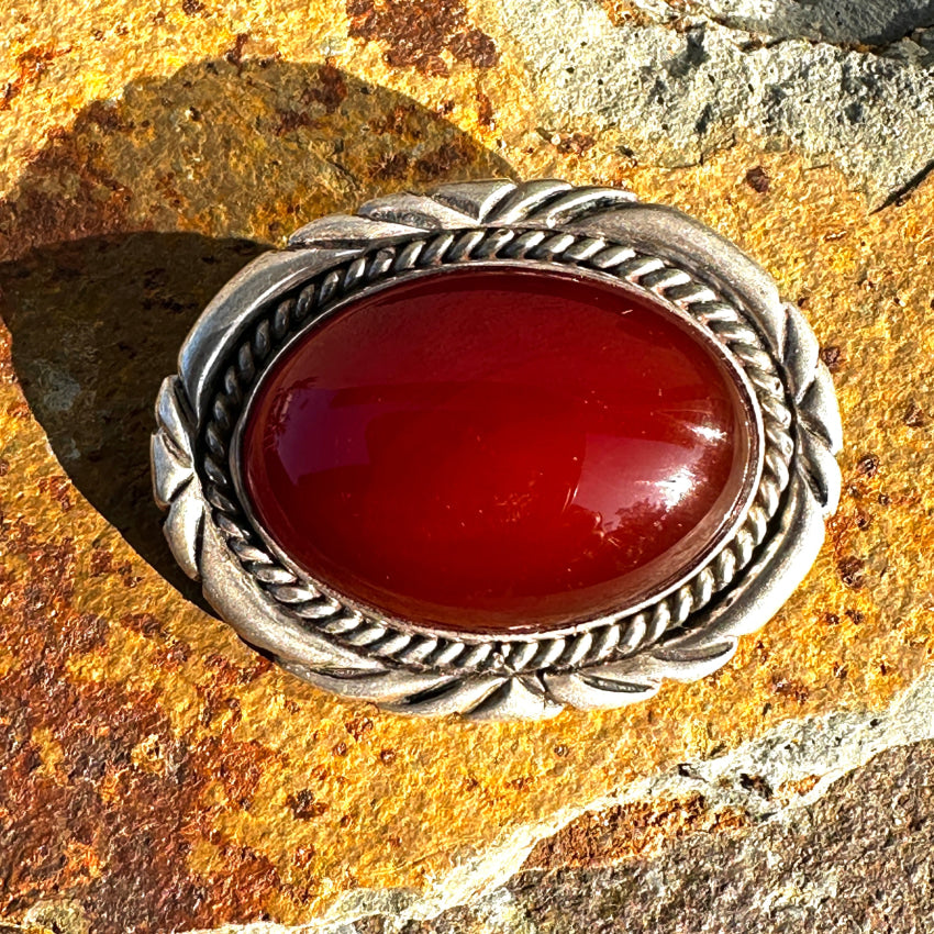 Vintage Navajo Carnelian Sterling Silver Pin Albert Cleveland Pin