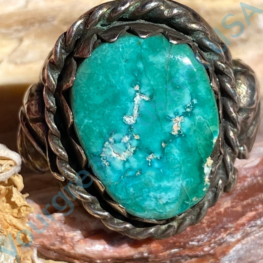Vintage Navajo Chunky Turquoise Ring Leaves Sterling Silver Size 11 Rings