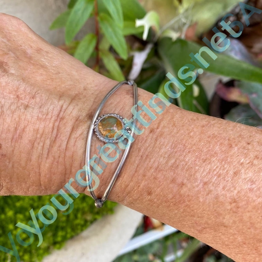 Vintage Navajo Cuff Bracelet with Boulder Turquoise Sterling Silver Yourgreatfinds