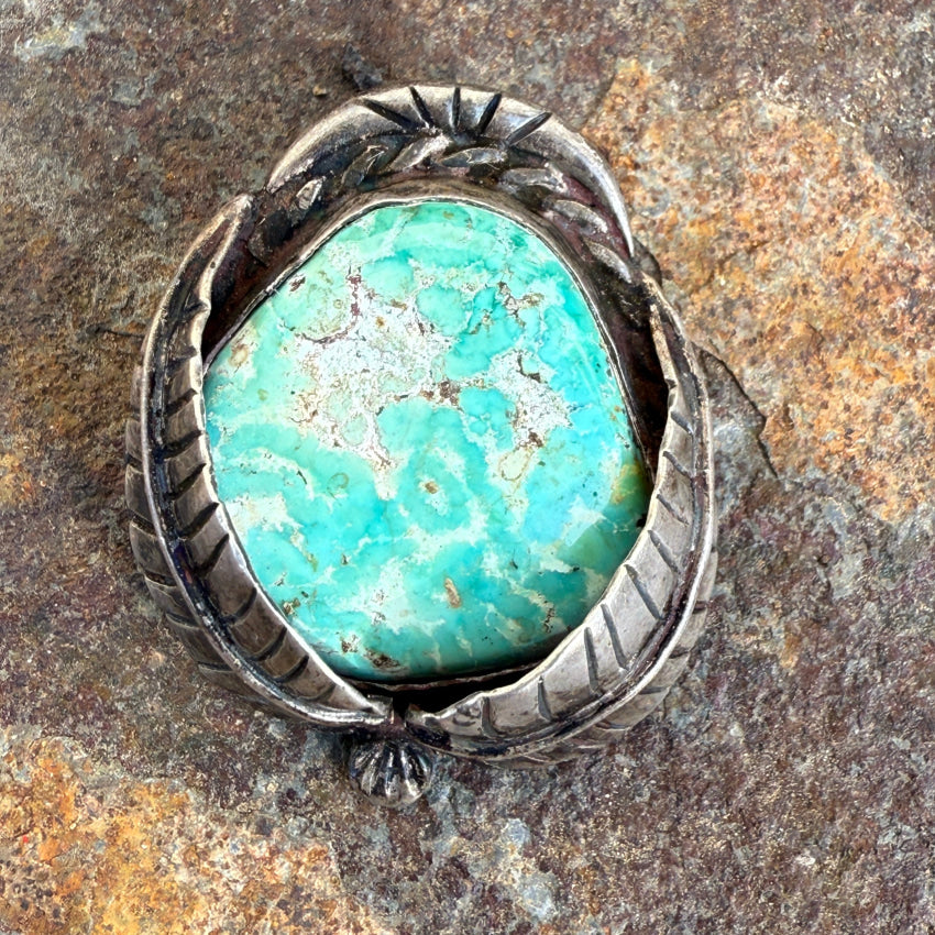 Vintage Navajo Double Feather Pendant Turquoise & Sterling Silver pendant