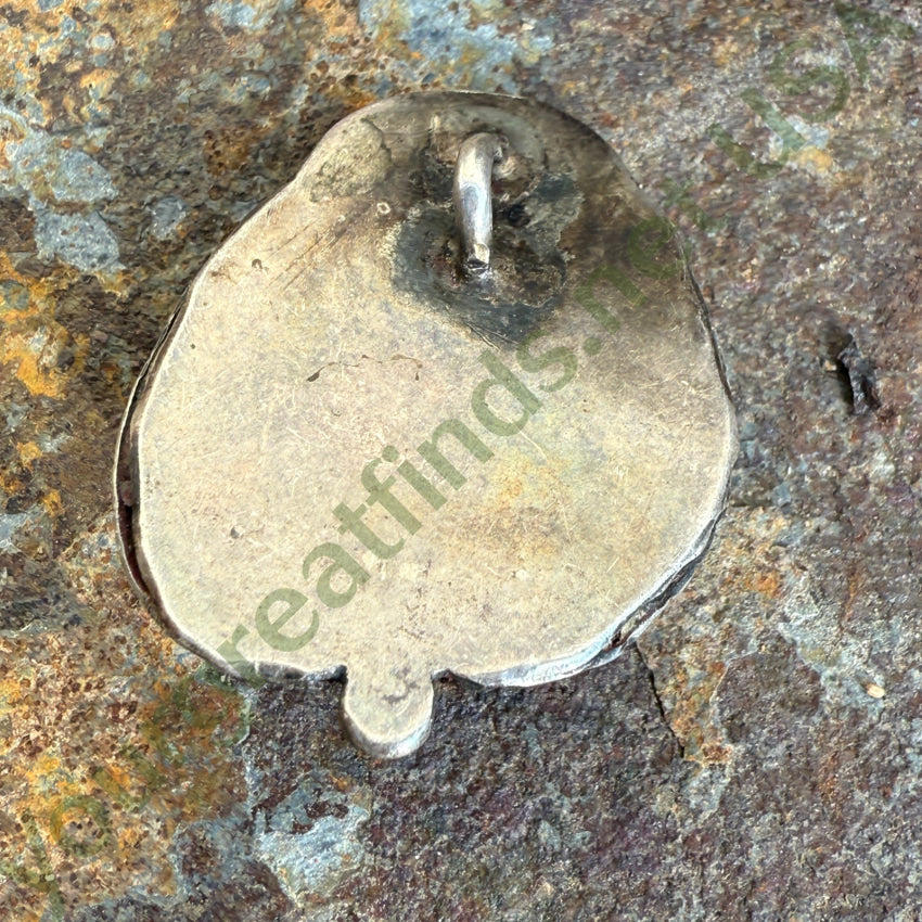 Vintage Navajo Double Feather Pendant Turquoise & Sterling Silver pendant