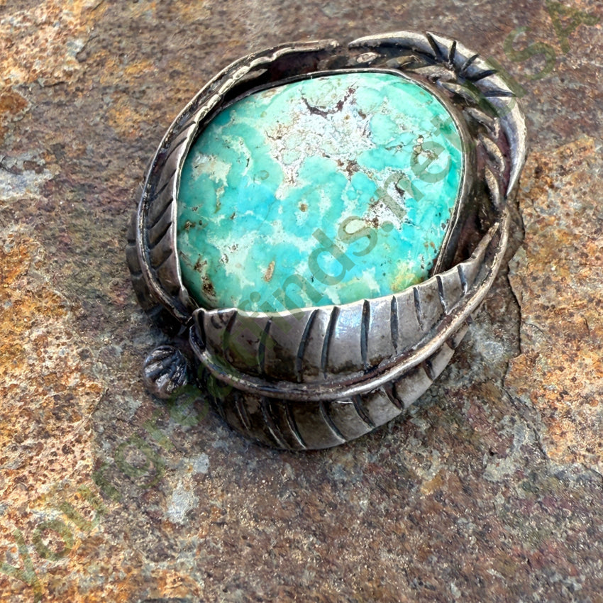 Vintage Navajo Double Feather Pendant Turquoise & Sterling Silver pendant