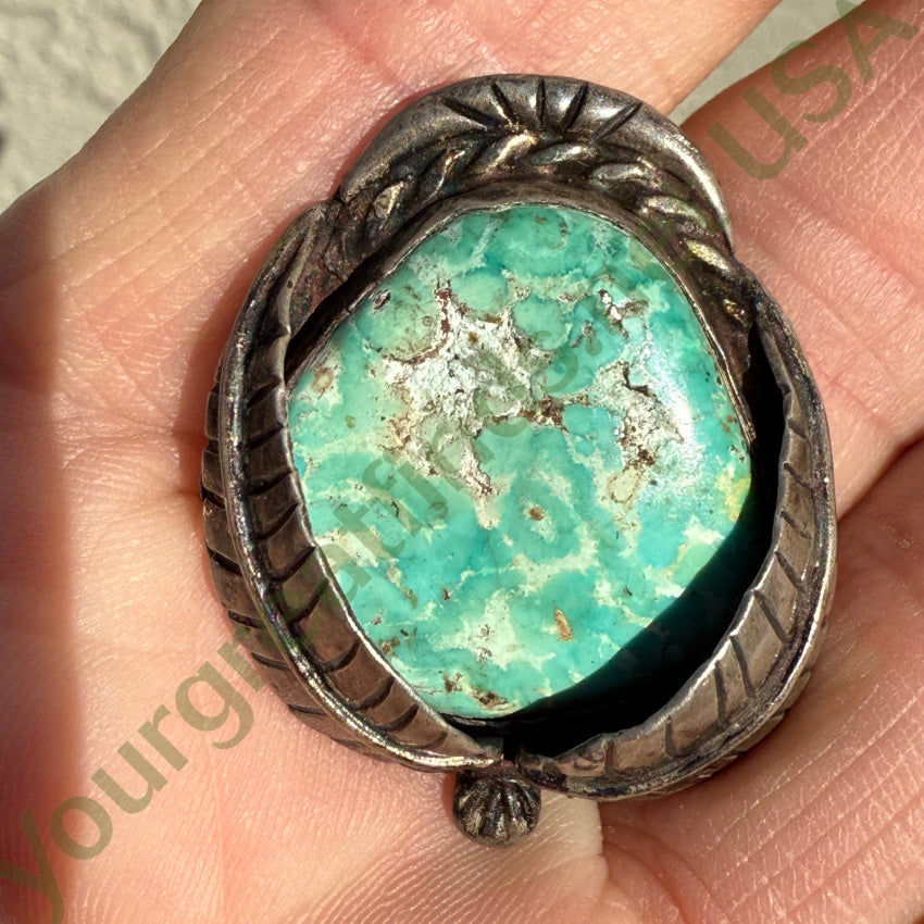 Vintage Navajo Double Feather Pendant Turquoise & Sterling Silver pendant