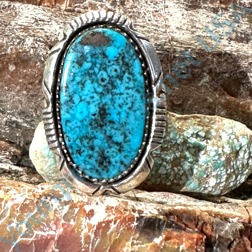 Vintage Navajo Ed Kee Sterling Silver Turquoise Ring Size 7