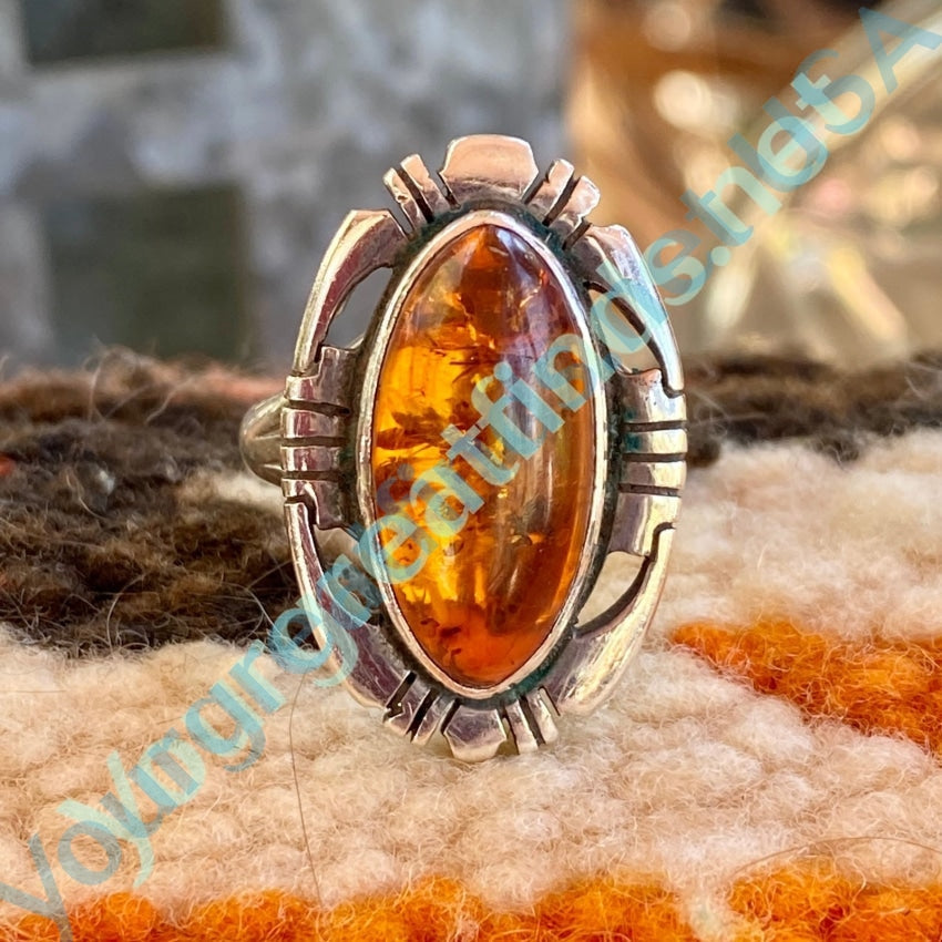 Vintage Navajo Gold Amber Sterling Silver Ring Size 7 Yourgreatfinds